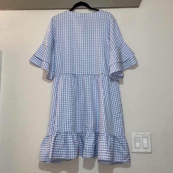 City Chic Gingham Wrap Mini Dress in Sky Gingham SZ 18 NWT - Picture 4 of 7